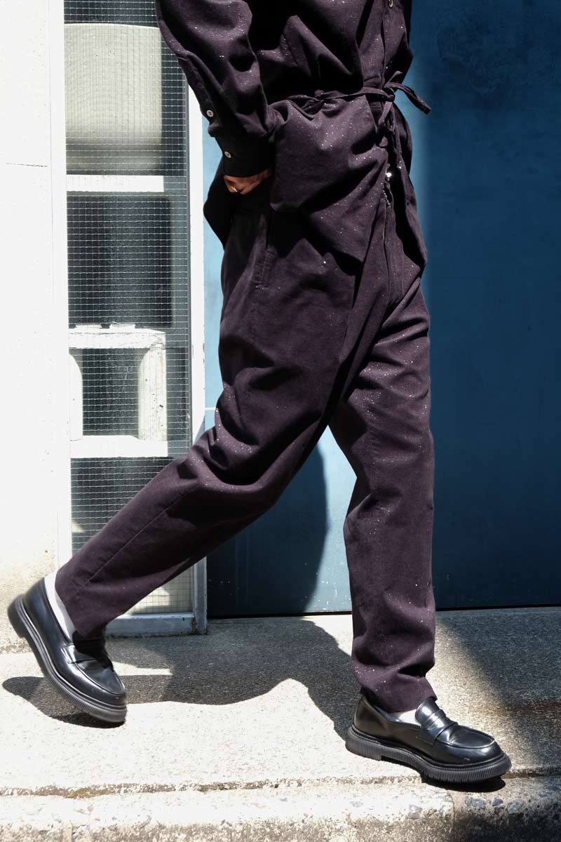 FLUSS | WIDE WAIST LOOP TROUSERS / NAVY GLITTER グリッターテーパードスラックス – STOCK