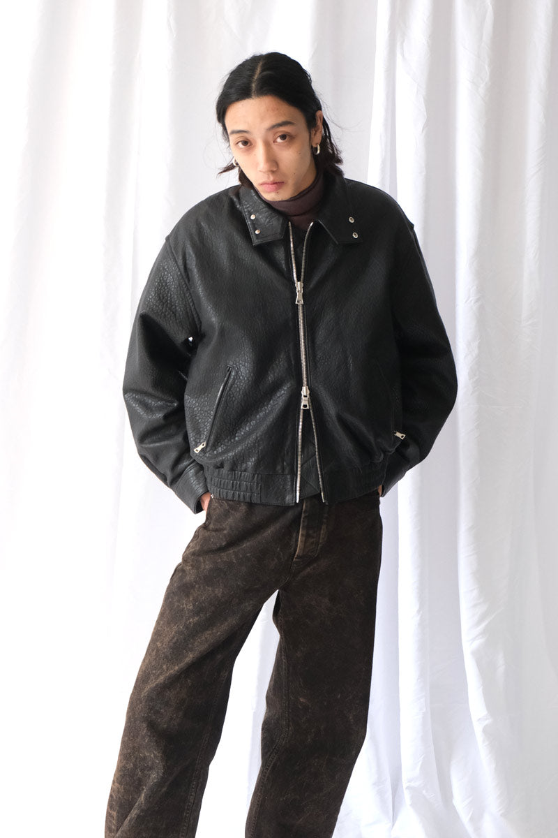 HOPE | BEAM BOMBER JACKET / GRAINY BLACK LEATHER ラムレザージップ