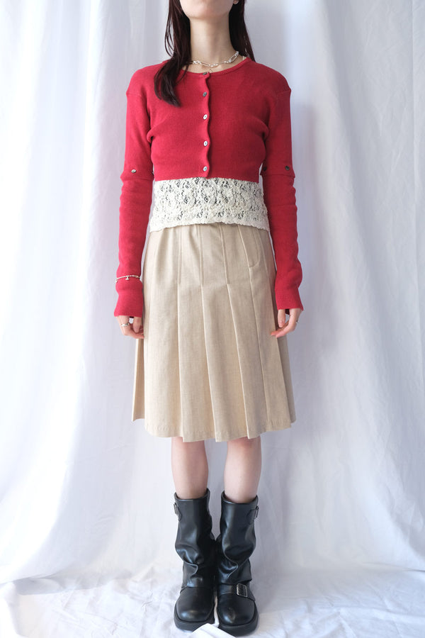 COTTON RIB KNIT DETACHABLE CARDIGAN / RED
