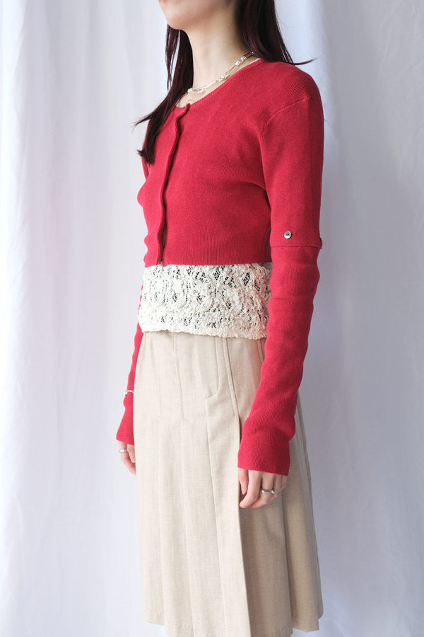 COTTON RIB KNIT DETACHABLE CARDIGAN / RED