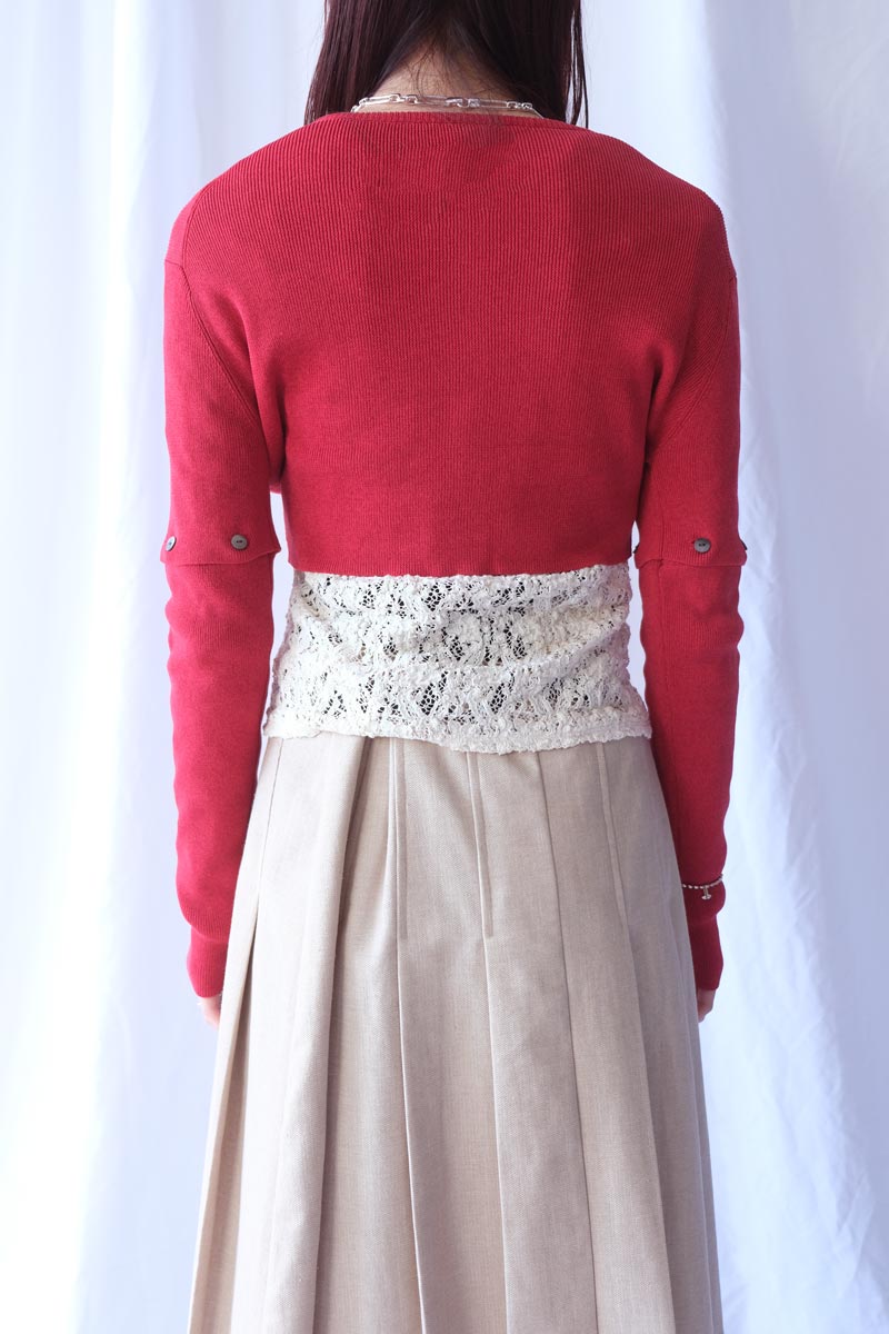 COTTON RIB KNIT DETACHABLE CARDIGAN / RED