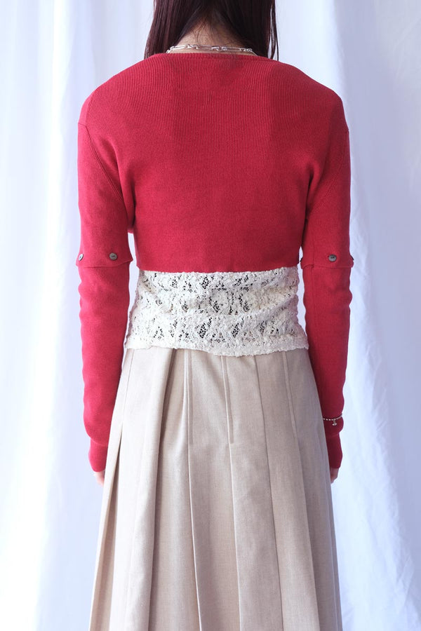 COTTON RIB KNIT DETACHABLE CARDIGAN / RED
