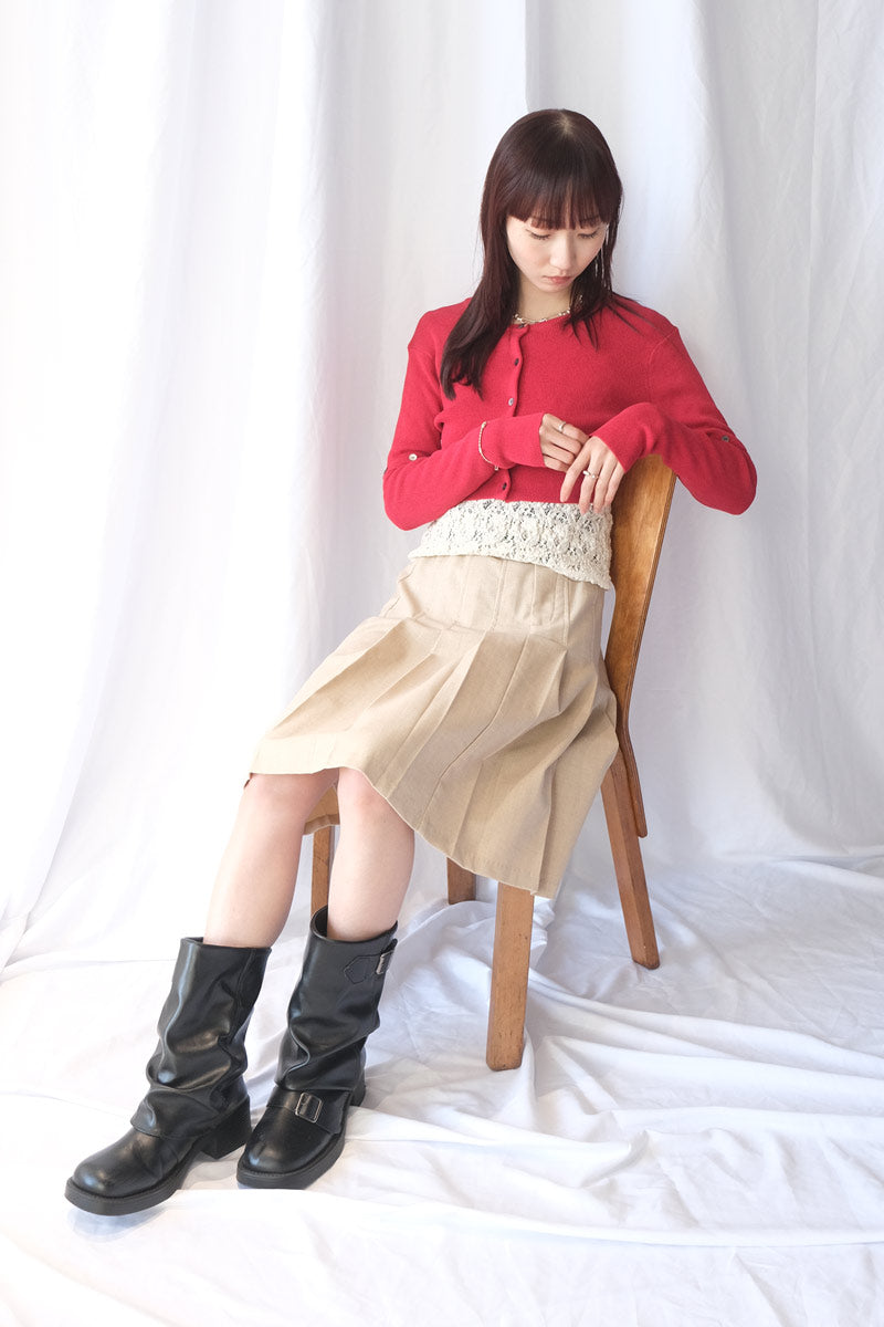 COTTON RIB KNIT DETACHABLE CARDIGAN / RED