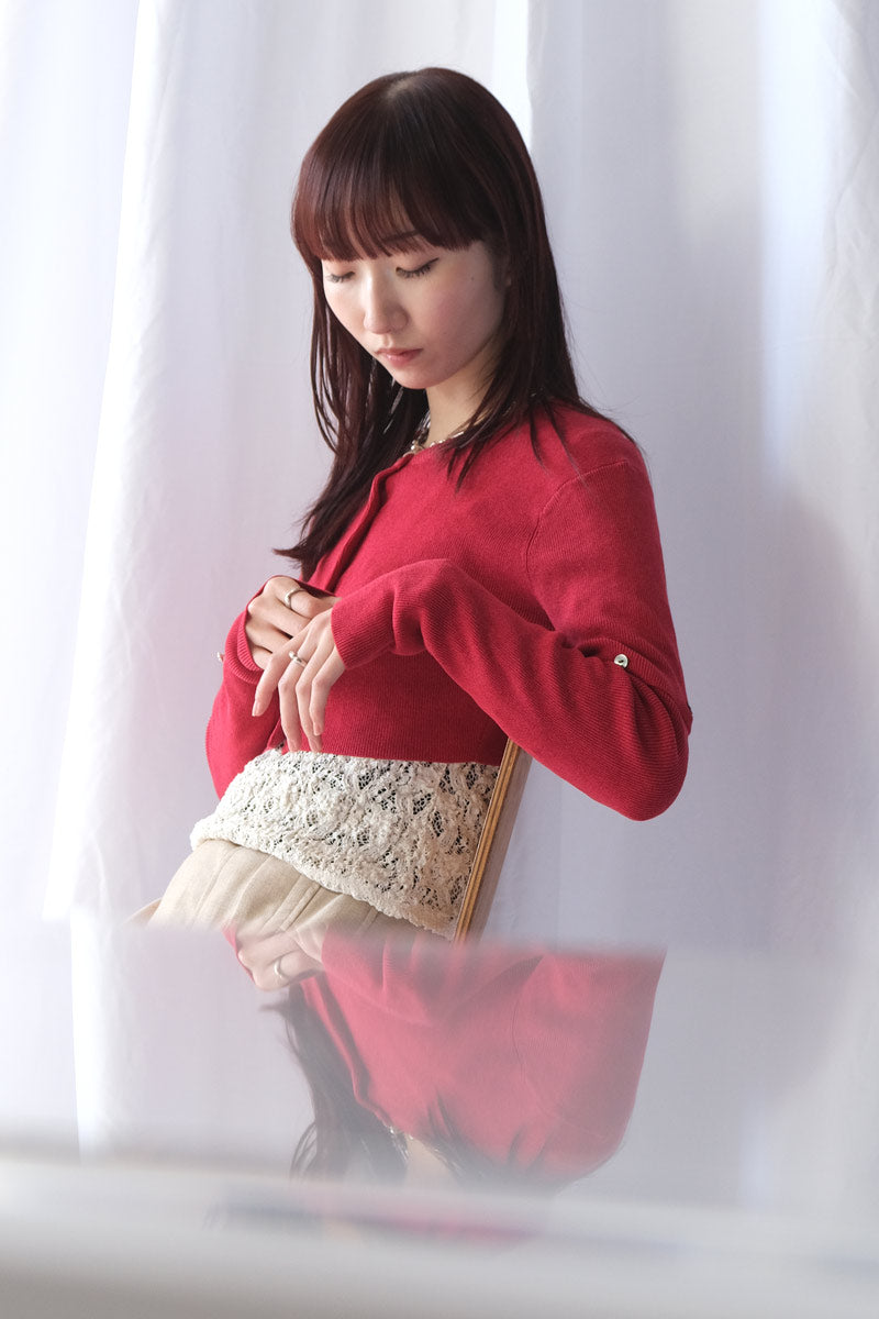 little suzie ニット カーディガン LITTLE $UZIE | COTTON RIB KNIT DETACHABLE CARDIGAN / RED