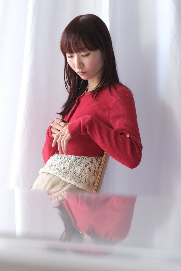 COTTON RIB KNIT DETACHABLE CARDIGAN / RED