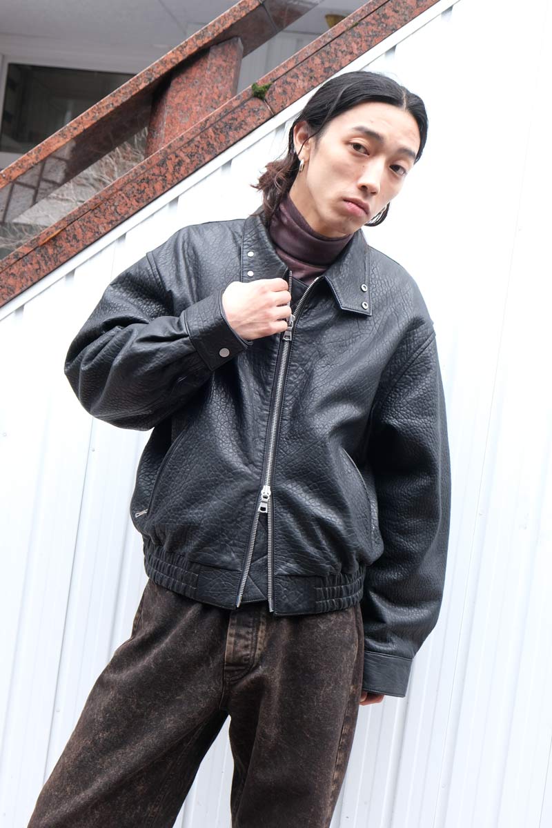 HOPE | BEAM BOMBER JACKET / GRAINY BLACK LEATHER ラムレザージップ