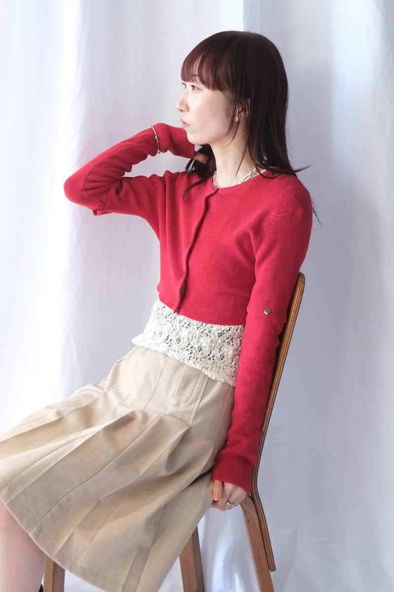 COTTON RIB KNIT DETACHABLE CARDIGAN / RED