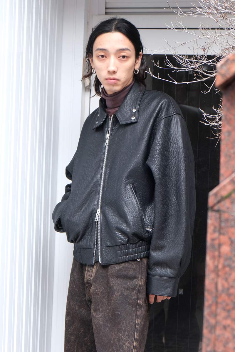 BEAMS ラムレザー ブラックレザーボンバージャケット HOPE | BEAM BOMBER JACKET / GRAINY BLACK LEATHER ラムレザージップ