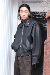 HOPE | BEAM BOMBER JACKET / GRAINY BLACK LEATHER ラムレザージップ