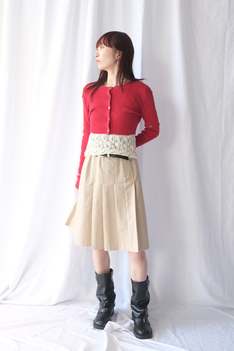 COTTON RIB KNIT DETACHABLE CARDIGAN / RED
