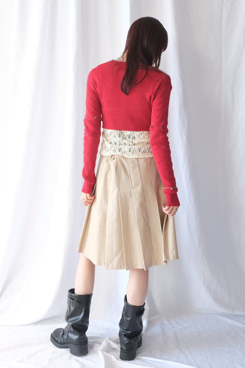 COTTON RIB KNIT DETACHABLE CARDIGAN / RED