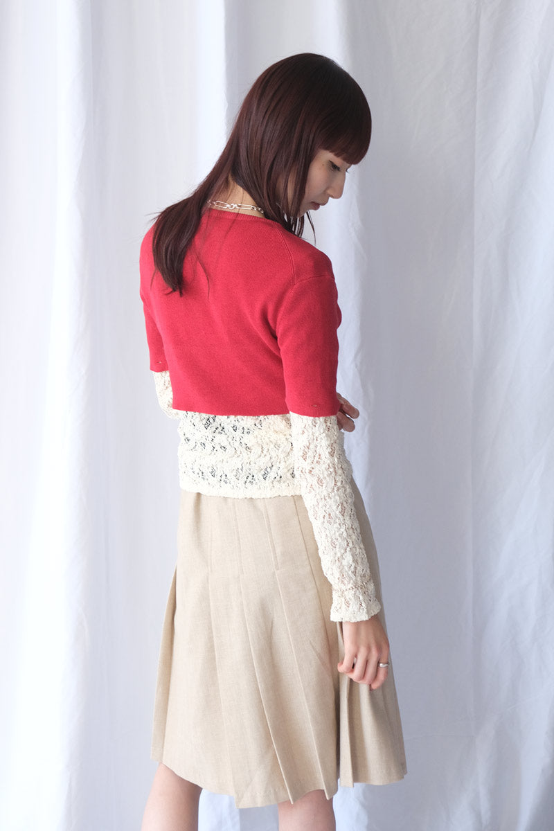 COTTON RIB KNIT DETACHABLE CARDIGAN / RED