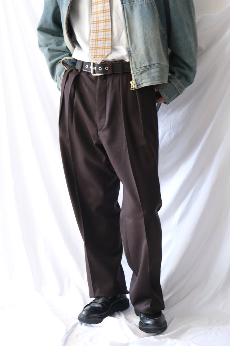 NEAT | WOOL TRICOTINE WIDE / BROWN メリノウールワイドトラウザー