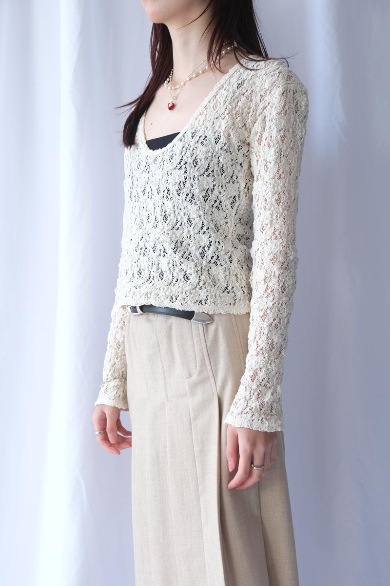 COTTON SHRINK LACE 2WAY TOP / CREAM