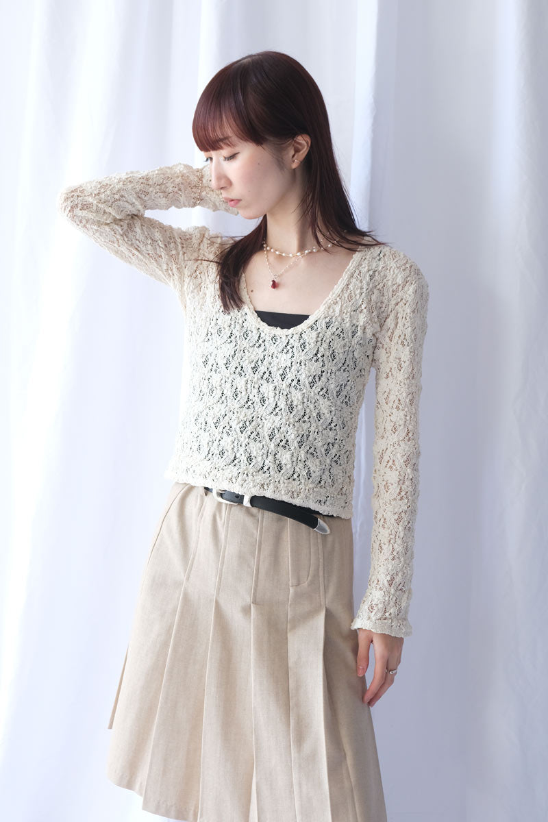 COTTON SHRINK LACE 2WAY TOP / CREAM
