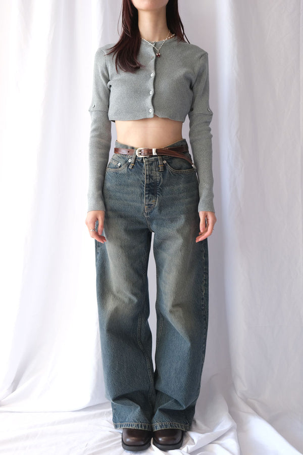 COTTON RIB KNIT DETACHABLE CARDIGAN / BLUE GRAY