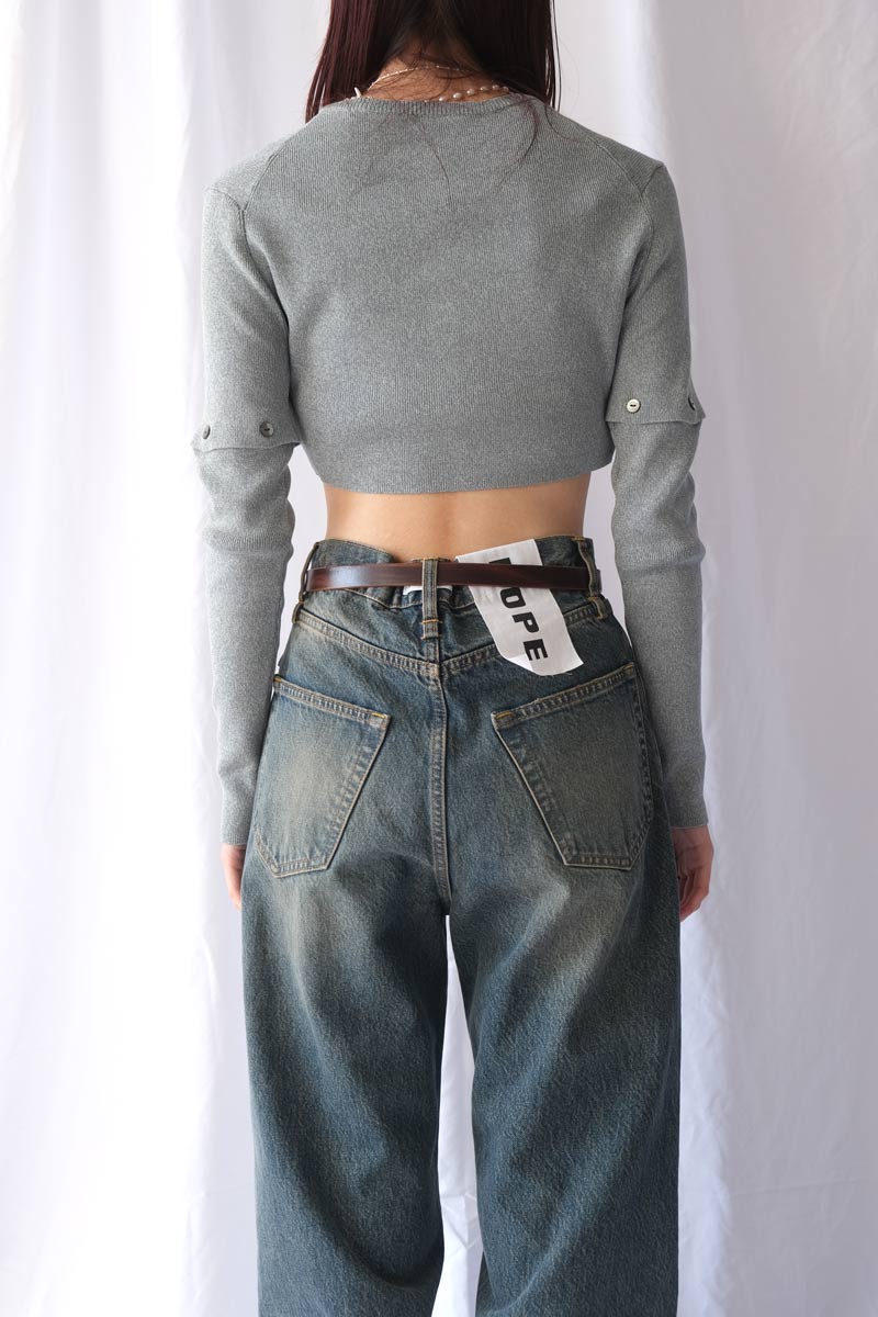 COTTON RIB KNIT DETACHABLE CARDIGAN / BLUE GRAY
