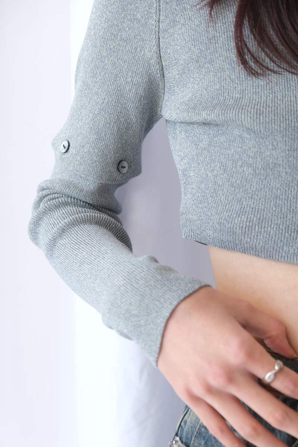 COTTON RIB KNIT DETACHABLE CARDIGAN / BLUE GRAY