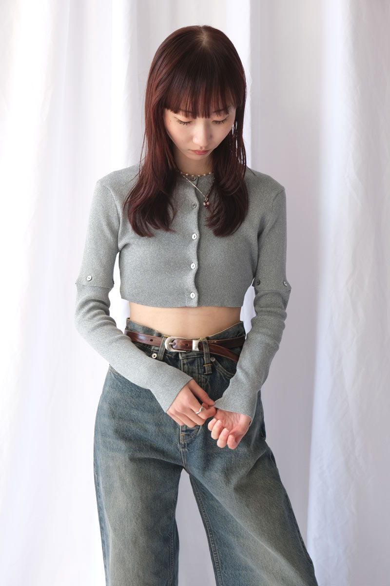 COTTON RIB KNIT DETACHABLE CARDIGAN / BLUE GRAY