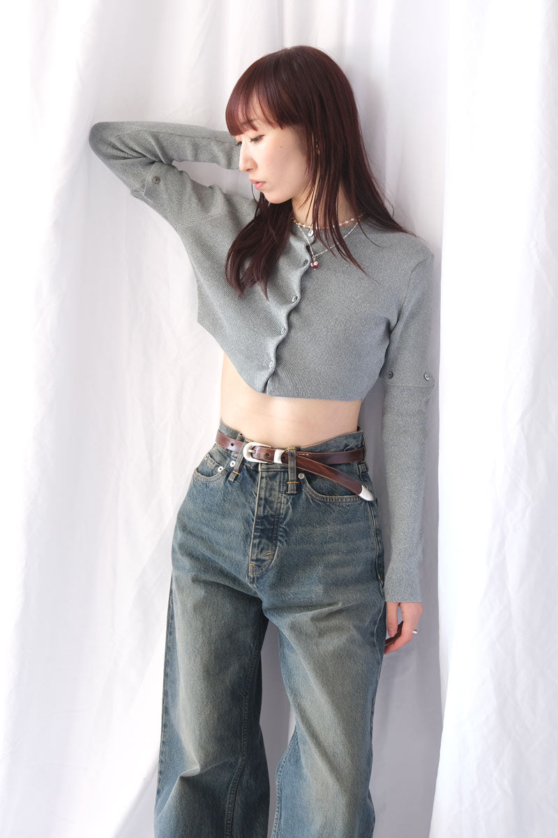 COTTON RIB KNIT DETACHABLE CARDIGAN / BLUE GRAY