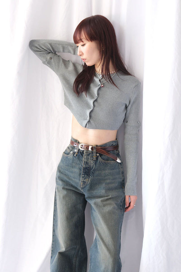 COTTON RIB KNIT DETACHABLE CARDIGAN / BLUE GRAY