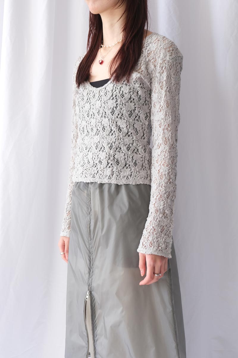 COTTON SHRINK LACE 2WAY TOP / L-GRAY