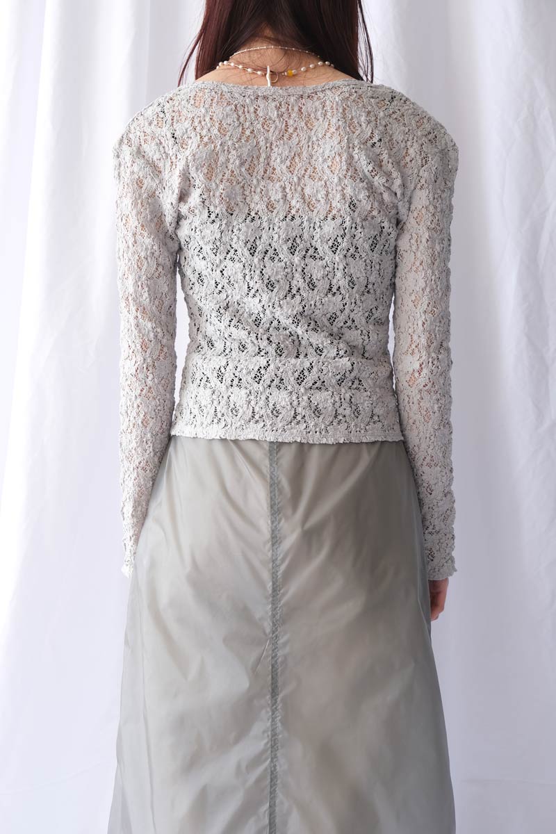 COTTON SHRINK LACE 2WAY TOP / L-GRAY