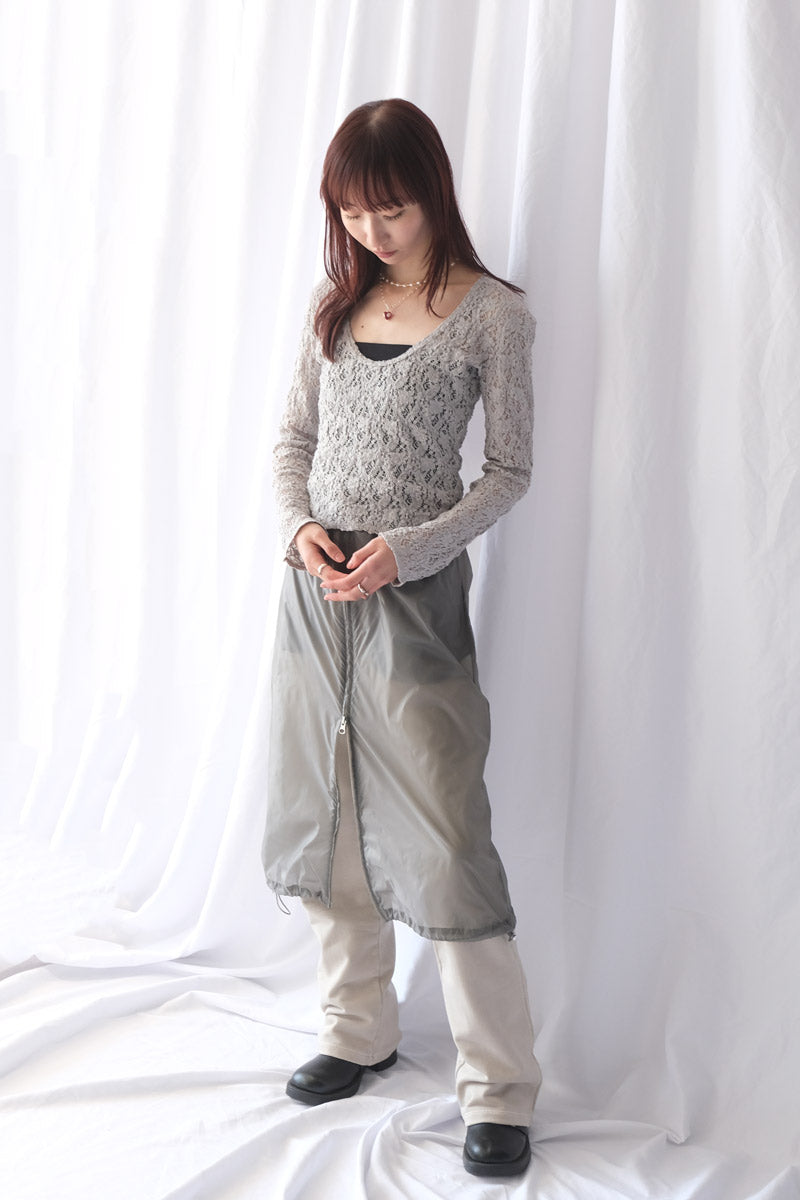 COTTON SHRINK LACE 2WAY TOP / L-GRAY