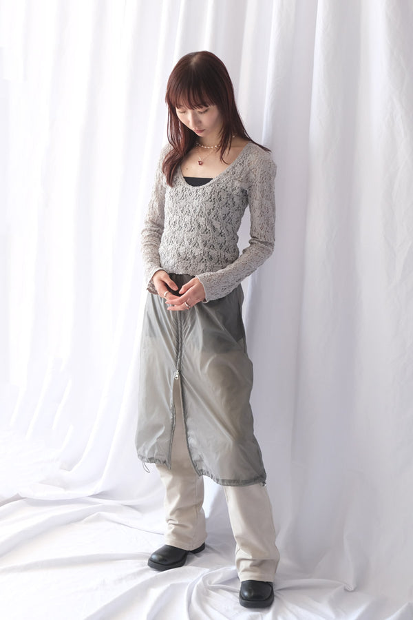 COTTON SHRINK LACE 2WAY TOP / L-GRAY