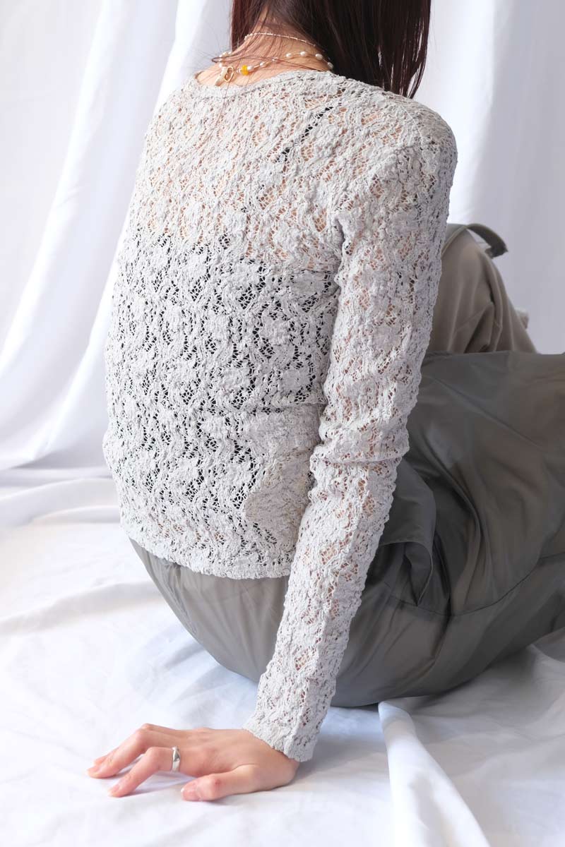COTTON SHRINK LACE 2WAY TOP / L-GRAY