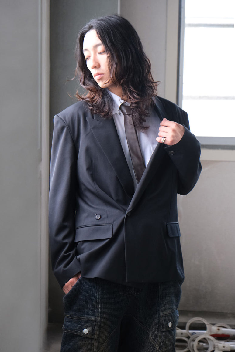 SUPER140 DOUBLE BREASTED JACKET .14 / BLACK