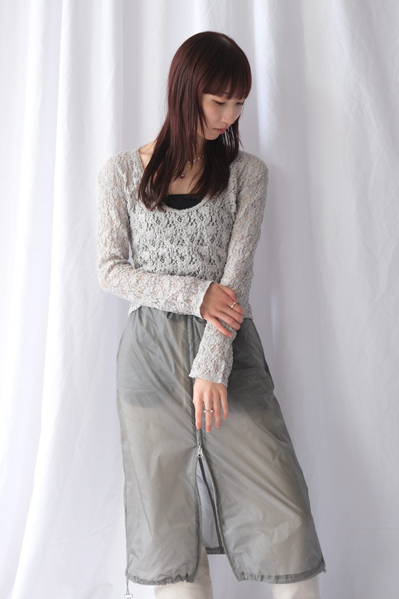 COTTON SHRINK LACE 2WAY TOP / L-GRAY
