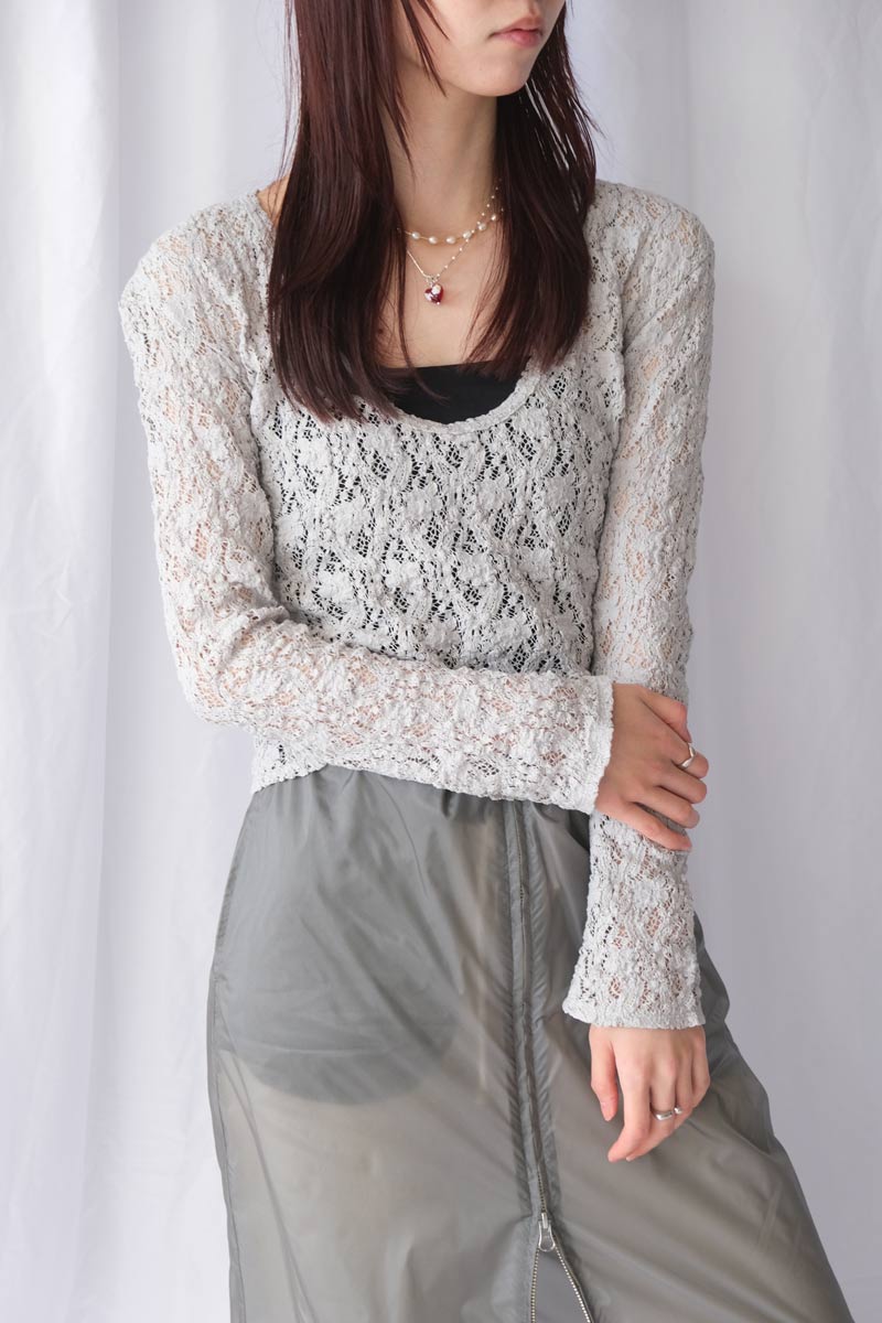 COTTON SHRINK LACE 2WAY TOP / L-GRAY