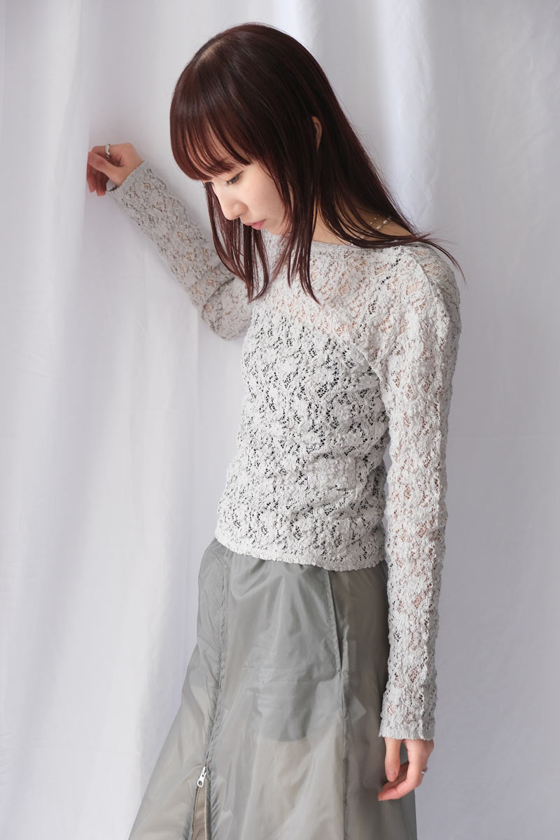 COTTON SHRINK LACE 2WAY TOP / L-GRAY