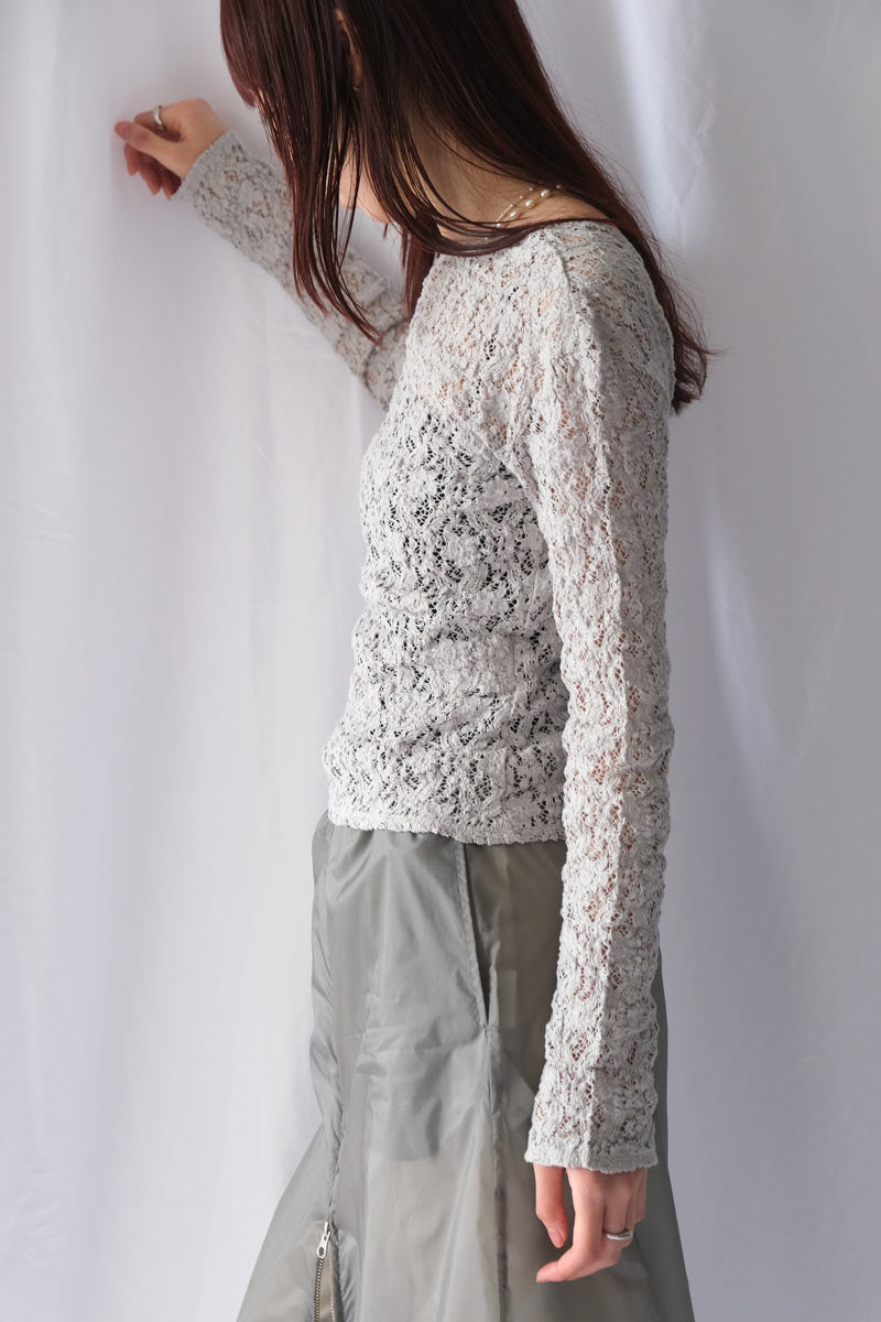 COTTON SHRINK LACE 2WAY TOP / L-GRAY
