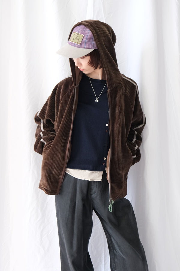 VELOUR ZIP-UP HOODIE / BROWN
