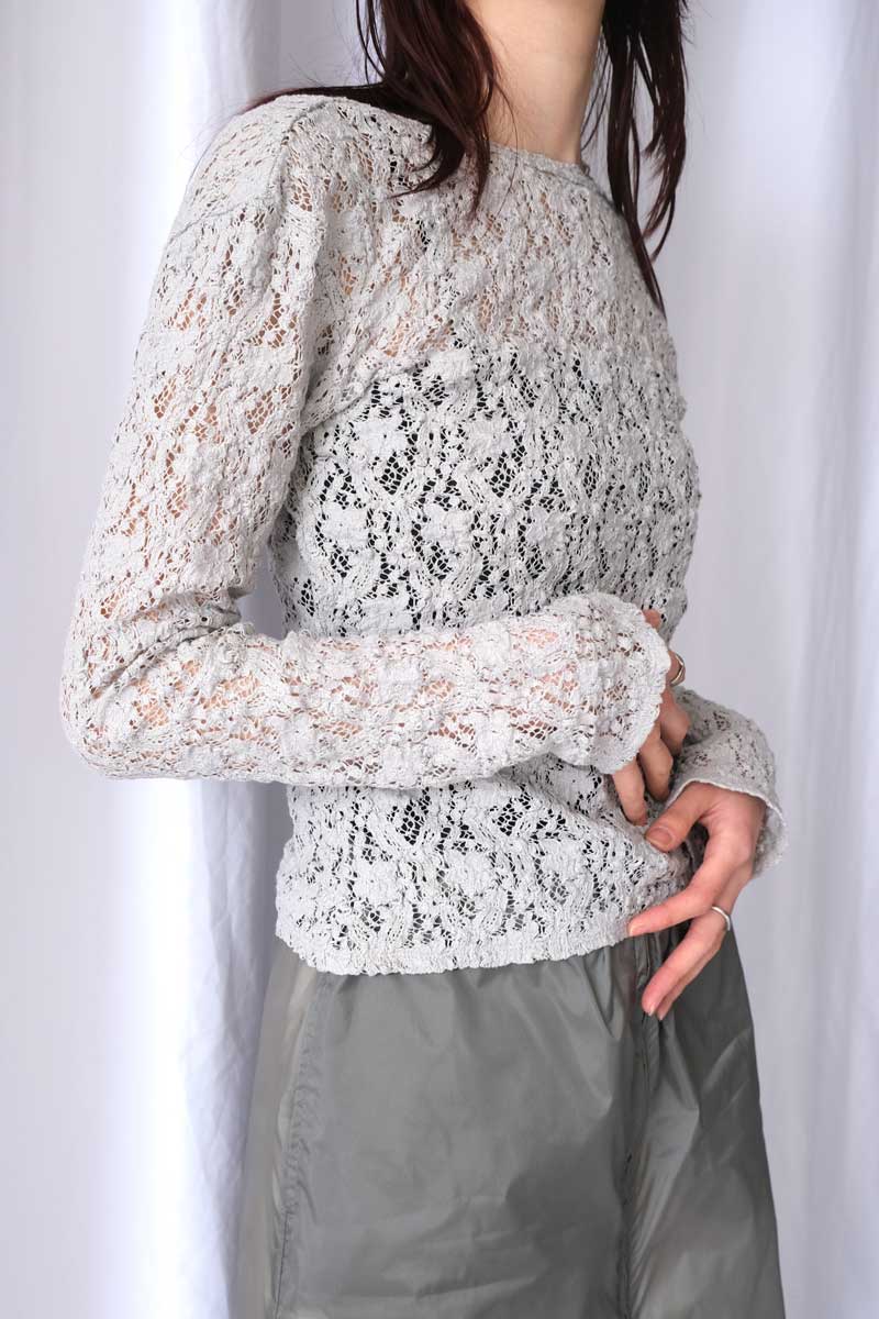 COTTON SHRINK LACE 2WAY TOP / L-GRAY