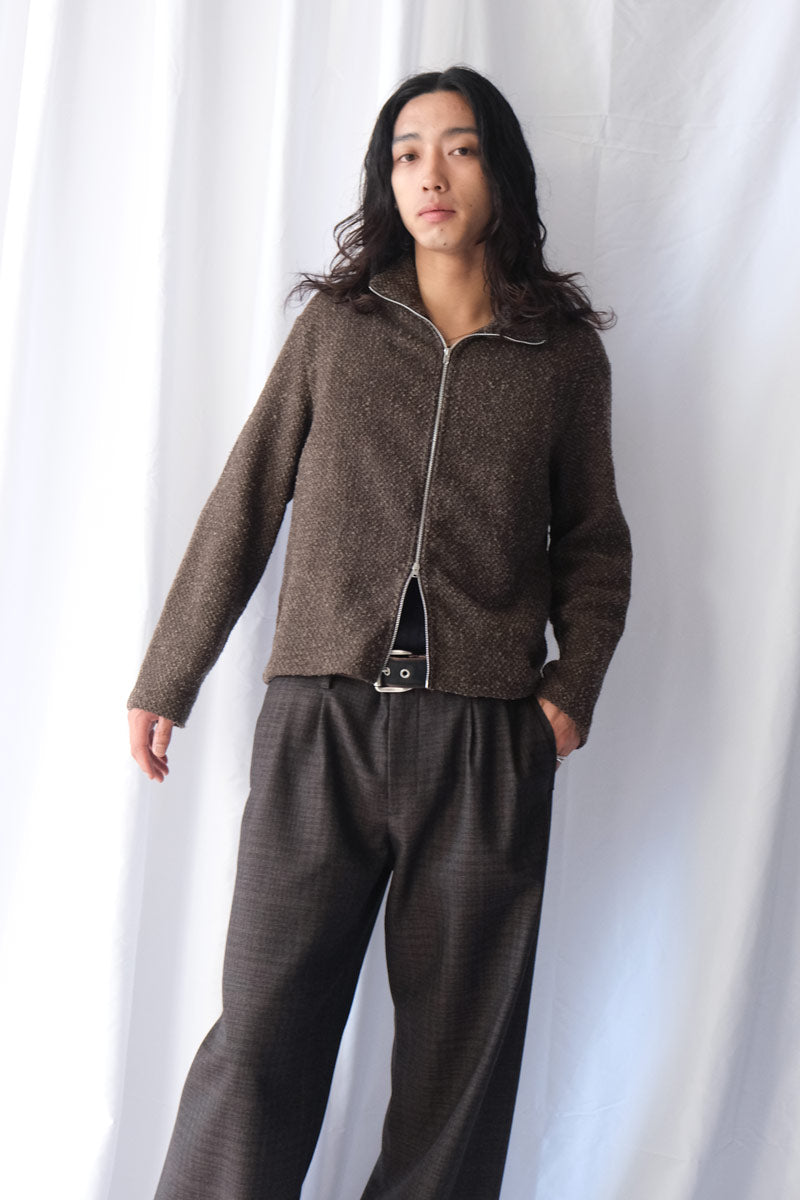 SHRUNKEN FULLZIP POLO / BROWN SPARSE BUCKLE WEAVE