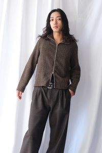 SHRUNKEN FULLZIP POLO / BROWN SPARSE BUCKLE WEAVE