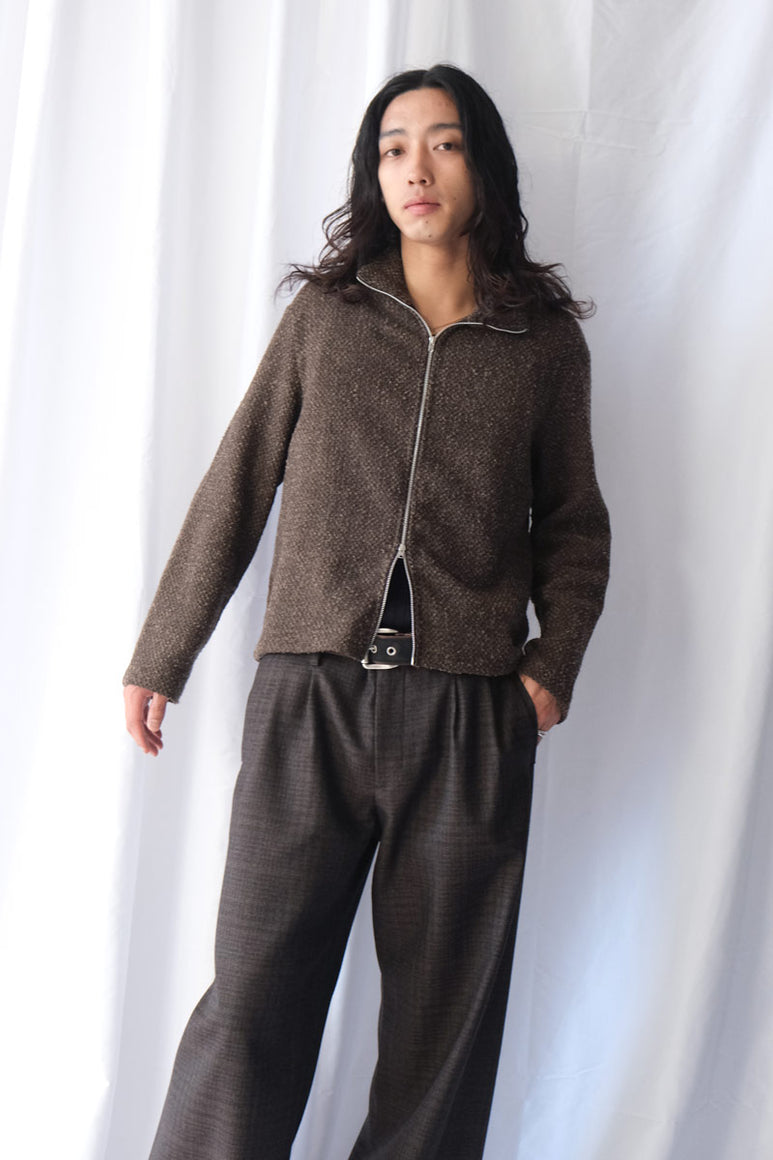 SHRUNKEN FULLZIP POLO / BROWN SPARSE BUCKLE WEAVE