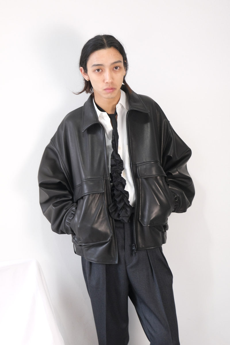 SHEEP LEATHER SHORT BLOUSON / BLACK