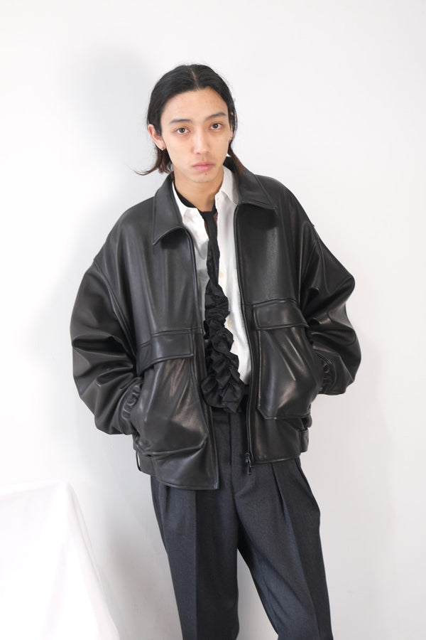 SHEEP LEATHER SHORT BLOUSON / BLACK