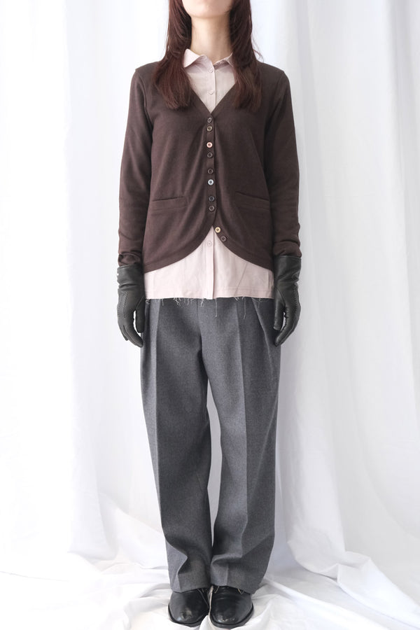 LAYERED SHIRT CARDIGAN / BROWN
