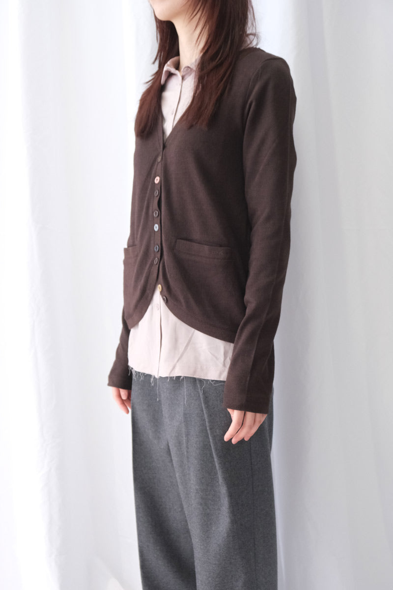 LAYERED SHIRT CARDIGAN / BROWN