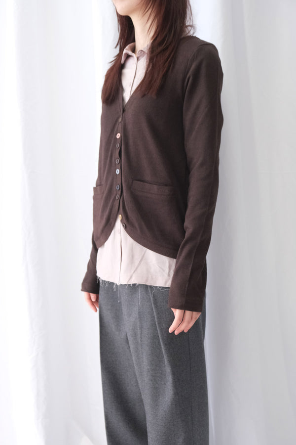 LAYERED SHIRT CARDIGAN / BROWN