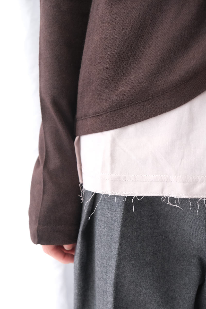 LAYERED SHIRT CARDIGAN / BROWN