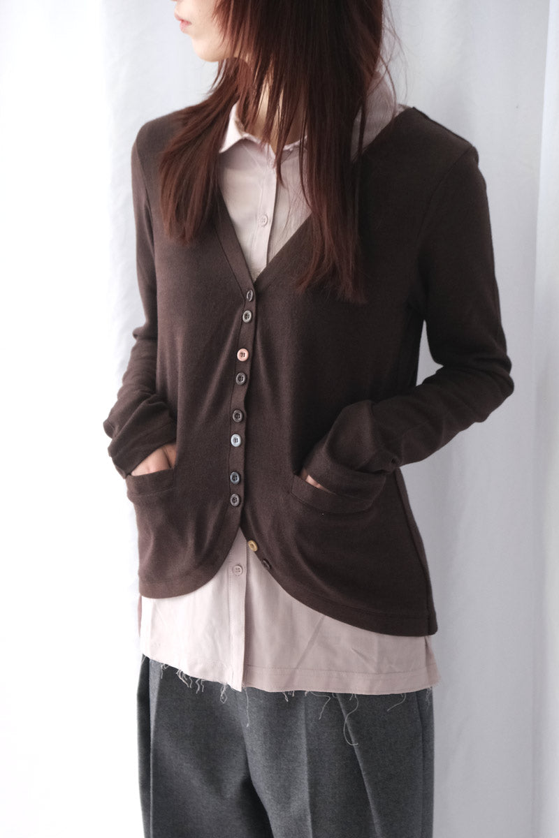 LAYERED SHIRT CARDIGAN / BROWN