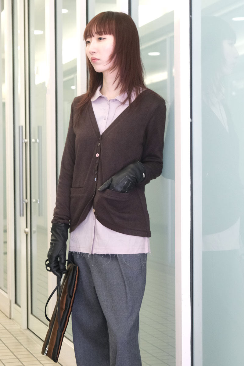 LAYERED SHIRT CARDIGAN / BROWN
