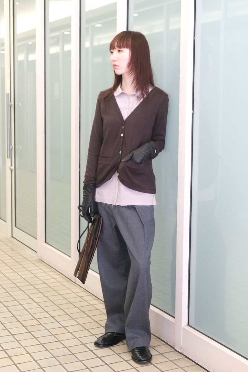 LAYERED SHIRT CARDIGAN / BROWN