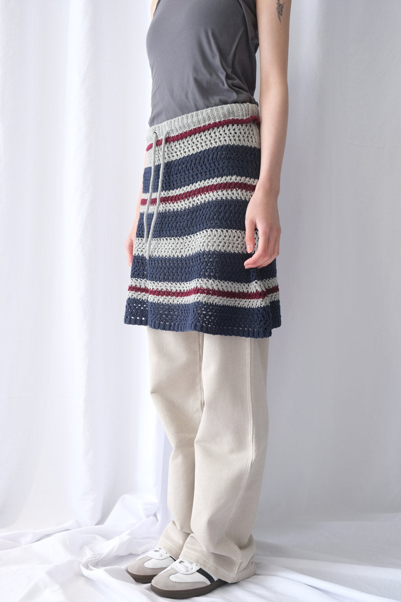 STRIPE LAYERED KNIT SKIRT / GREY
